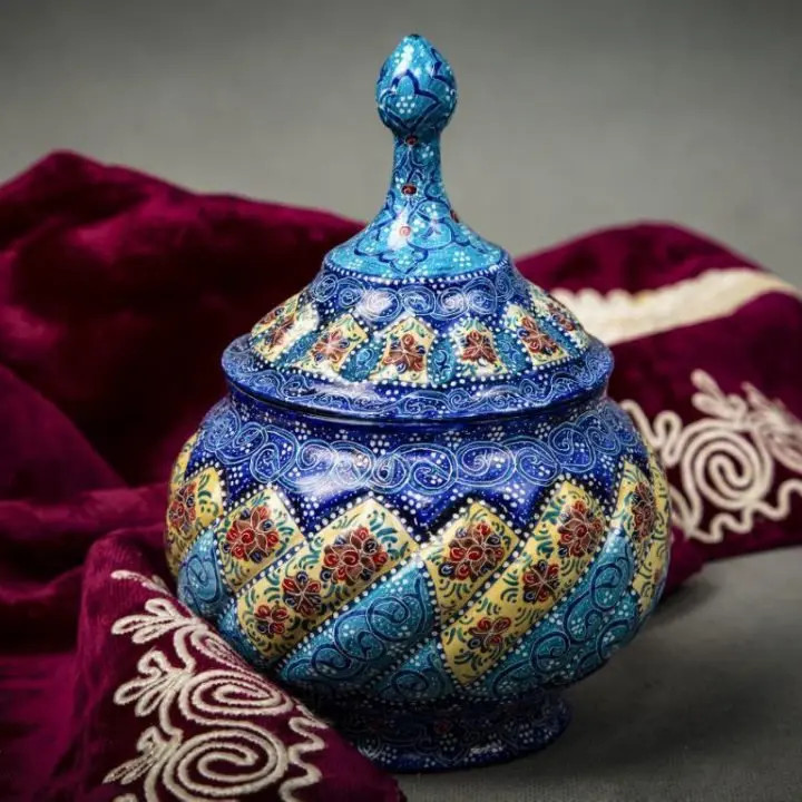قندان میناکاری ۱۵ سانتی متری مناسب پذیرایی از قند و شکلات