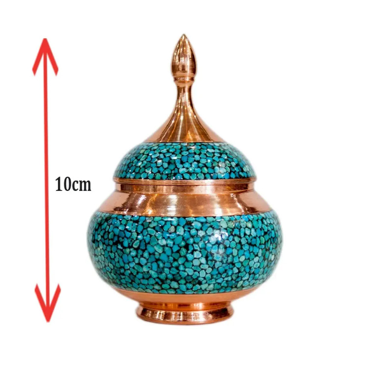 قندان نقلی فیروزه کوبی نیشابور ۱۰ سانتیمتر صنایع دستی ایرانی