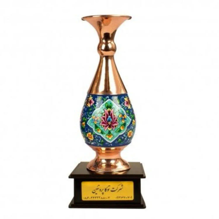 تندیس گلدانی مس و پرداز پایه دار با ارتفاع کل ۲۰ سانتی متر