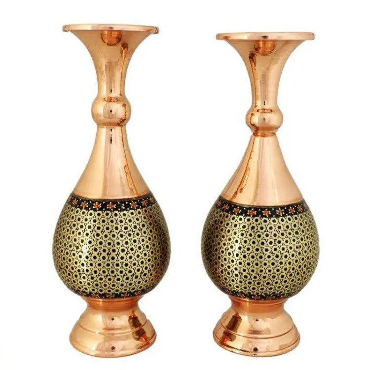 گلدان مس و خاتم کاری 20 سانتی صنایع دستی سایروس مس و خاتم سکه ای و... با کیفیت عالی