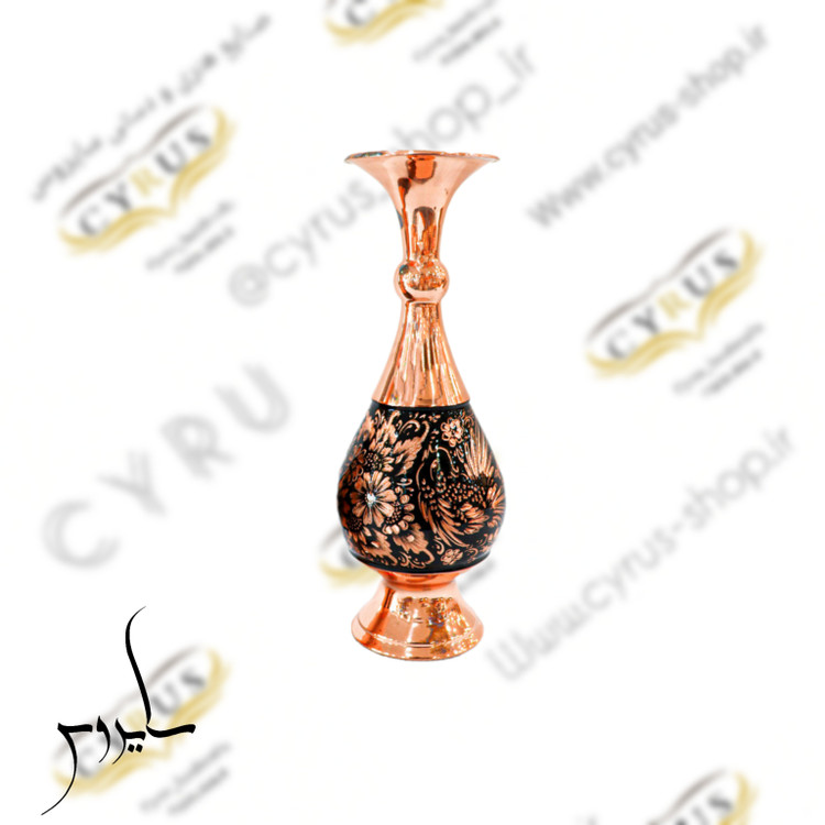 گلدان مس و الماس تراش ۱۶ سانتی صنایع دستی مسی ایرانی