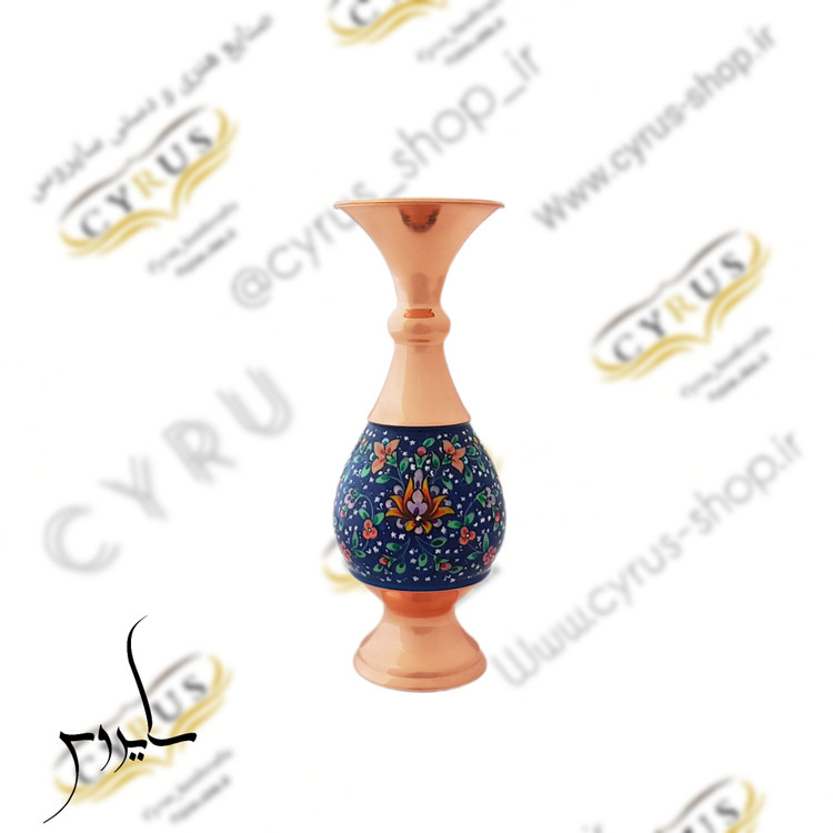 گلدان مس و پرداز ۱۶ سانتی با طراحی اصیل ایرانی، صنایع دستی تزئینی و هدیه نفیس سازمانی