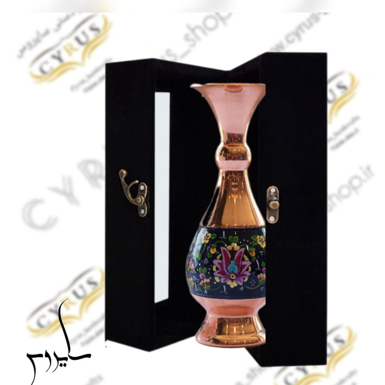 هدیه سازمانی گلدان ۱۶ سانتی مس و پرداز با جعبه مخمل | هدیه نفیس ایرانی