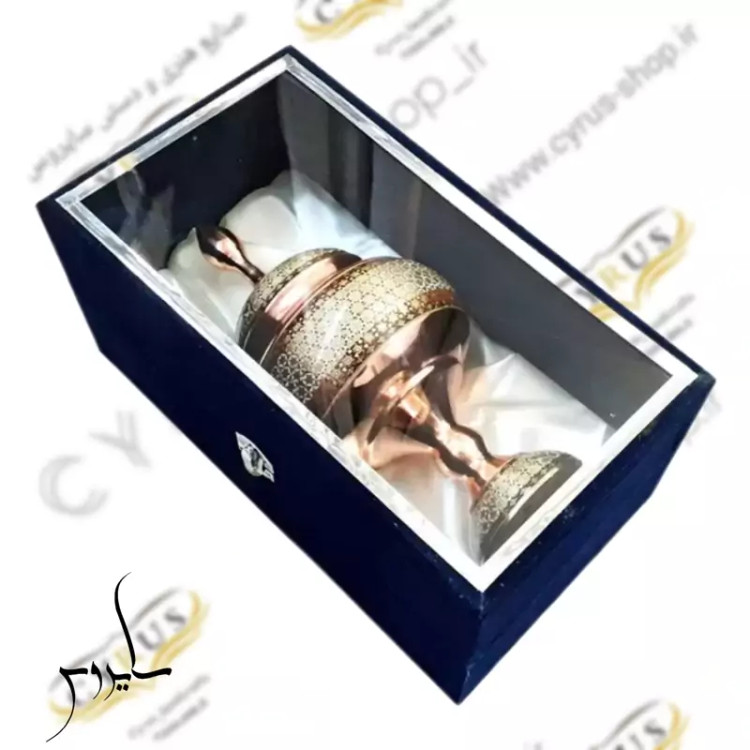 شکلات خوری مس و خاتم کاری اعلا و جعبه کادویی ارتفاع 25