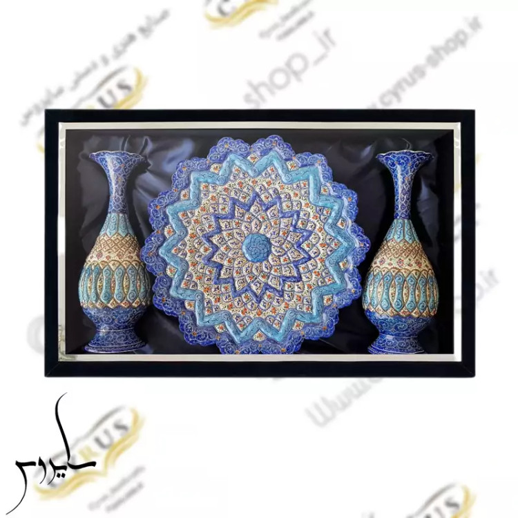 پک مینا کاری سایروس - ست سه تکه گلدان و پشقاب مینا کاری