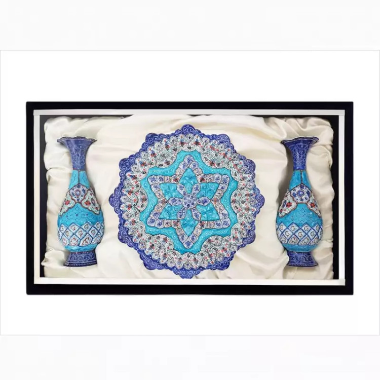 پک هدیه مینا کاری سایروس - جعبه مخمل درب شیشه ای