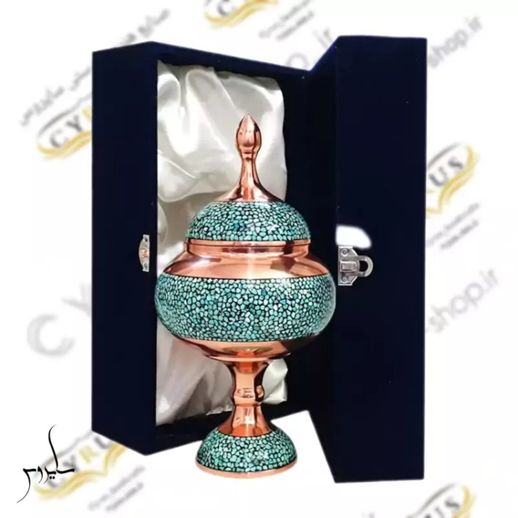 پک هدیه شکلات خوری فیروزه کوبی و جعبه جیر هدیه فیروزه کوبی هدیه صنایع دستی شکلات خوری 25 فیروزه کوبی نیشابور