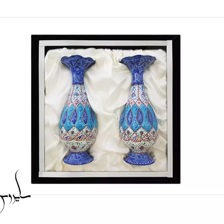 ست جفت گلدان میناکاری ۱۶ سانتی صنایع دستی ایرانی