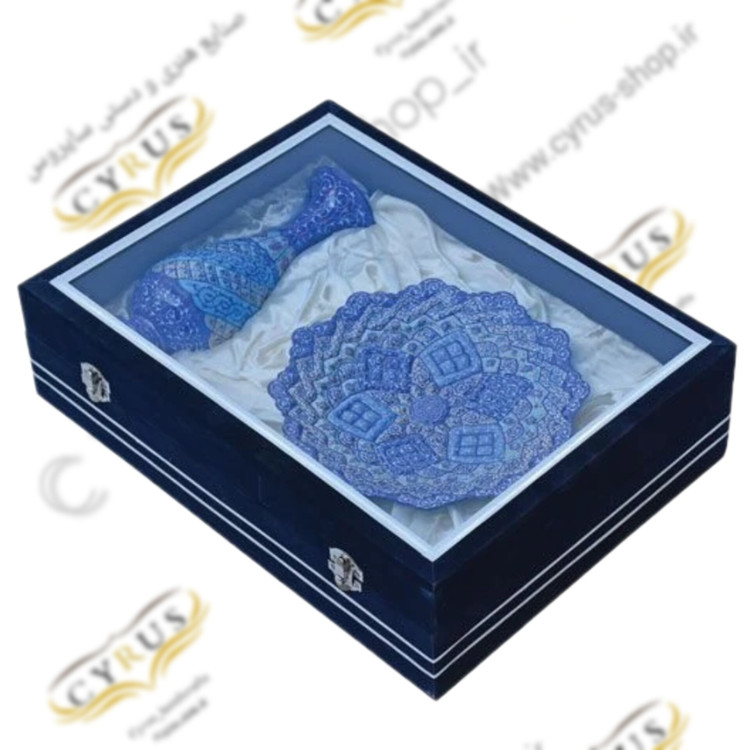 نیم ست گلدان و بشقاب مینا کاری و جعبه نفیس هدیه