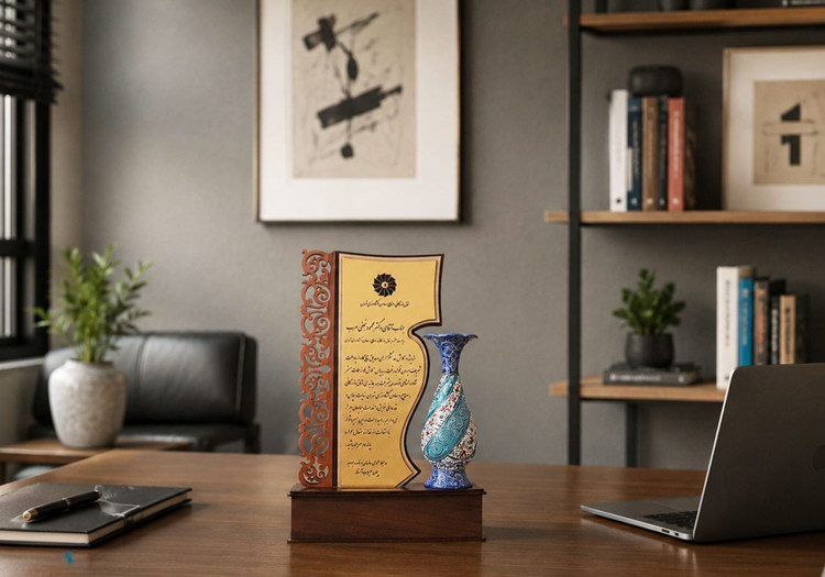 طراحی و حک متن تندیس مینا کاری