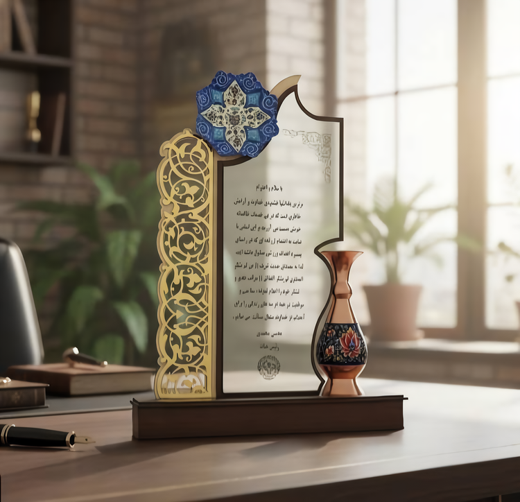 لوح تقدیر مس و پرداز لوح تقدیر صنایع دستی سایروس