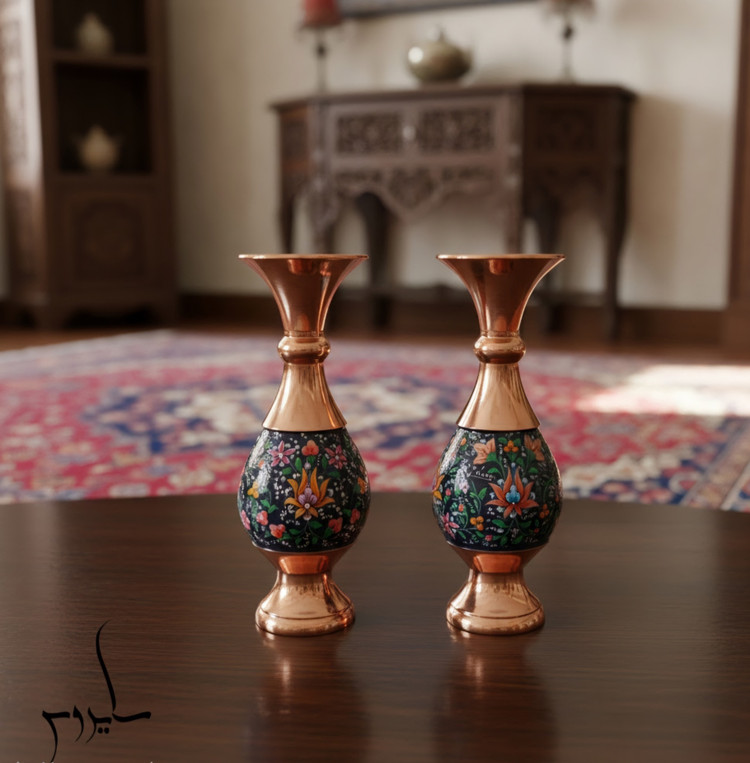 باکس جفت گلدان مس و پرداز 16 سانتی و جعبه نفیس اعلا