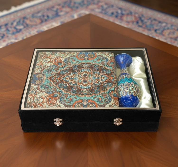 گلدان میناکاری ۲۰ سانتی و ترمه یک متری پک هدیه