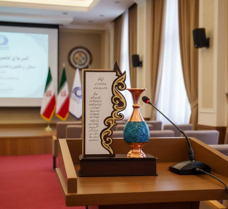 تندیس لوح تقدیر با گلدان فیروزه کوبی لوح تقدیر فیروزه کوبی