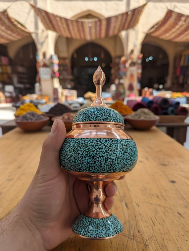 هدیه مدیریتی ست گلدان و شکلات خوری فیروزه کوبی و جعبه جیر