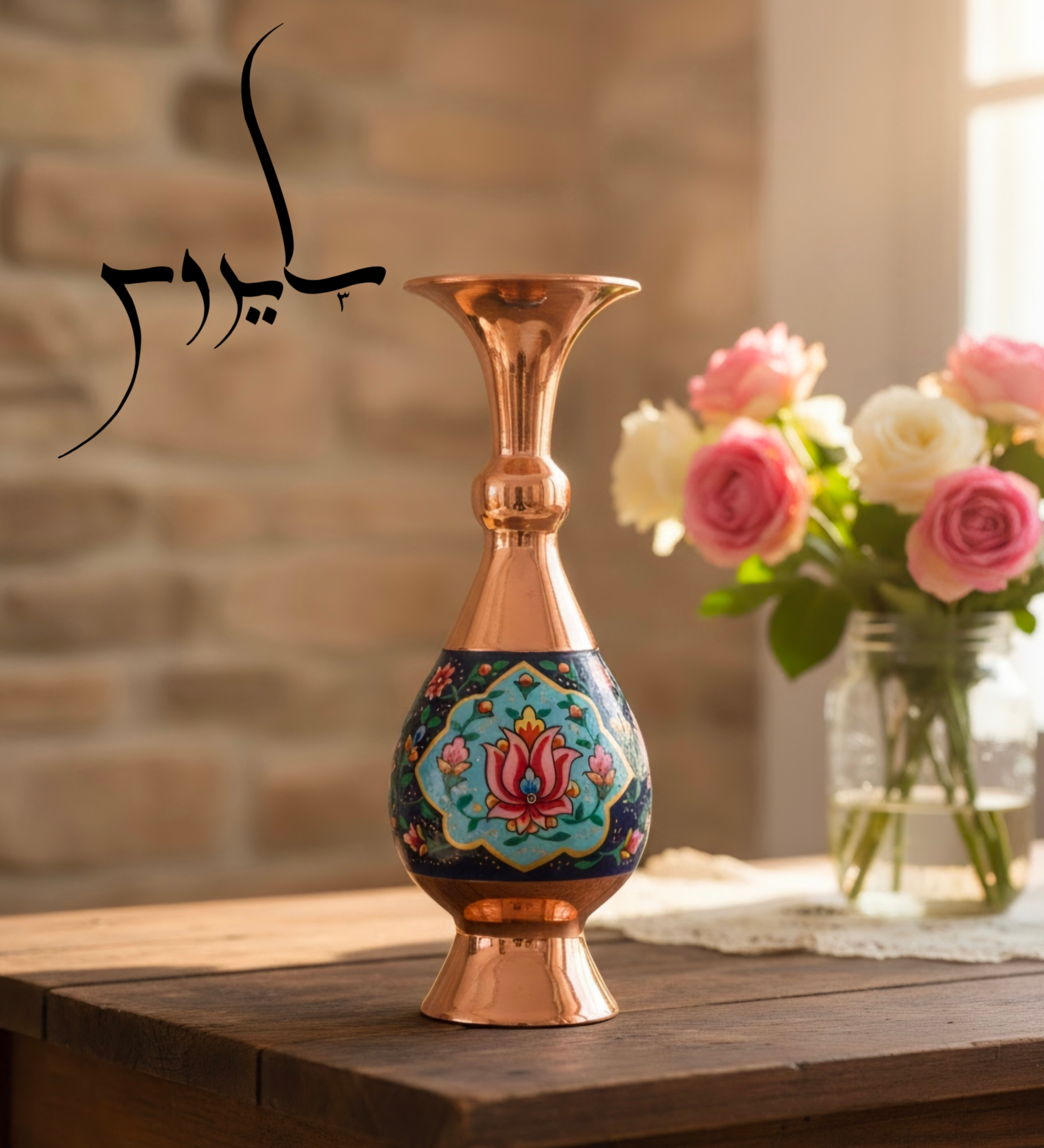 گلدان 20 مس و پرداز گلدان صنایع دستی گلدان مس و پرداز 20 سانتی