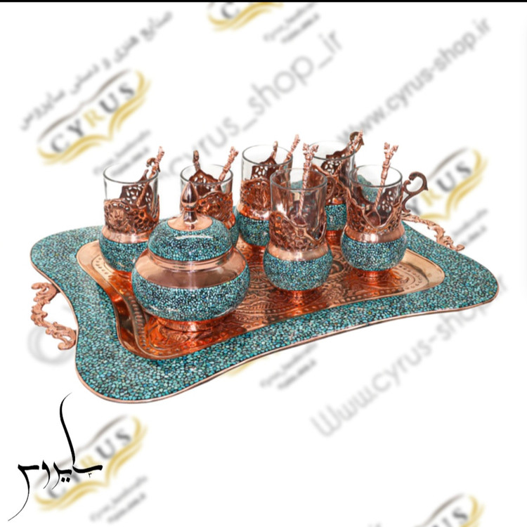 سرویس 6 نفره چایی خوری و قندان فیروزه کوبی نیشابور مرغوب