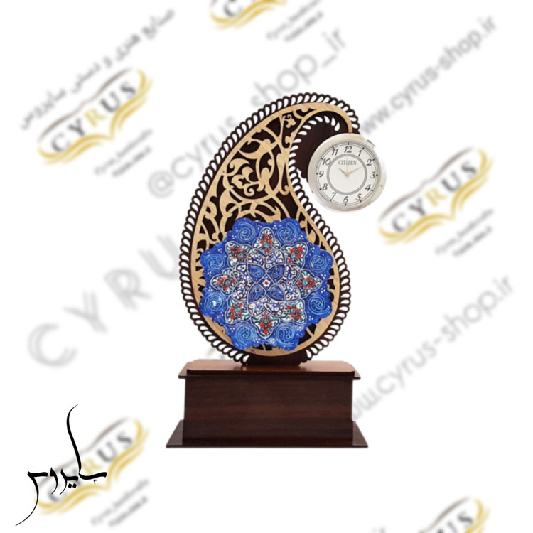 تندیس میناکاری طرح بتهجقه با ساعت و قابلیت حک لوگو