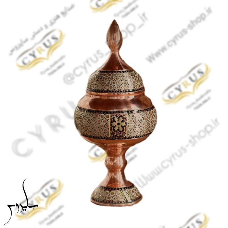 شکلاتخوری مسی خاتمکاری پایهدار ۲۵ سانتی مناسب پذیرایی
