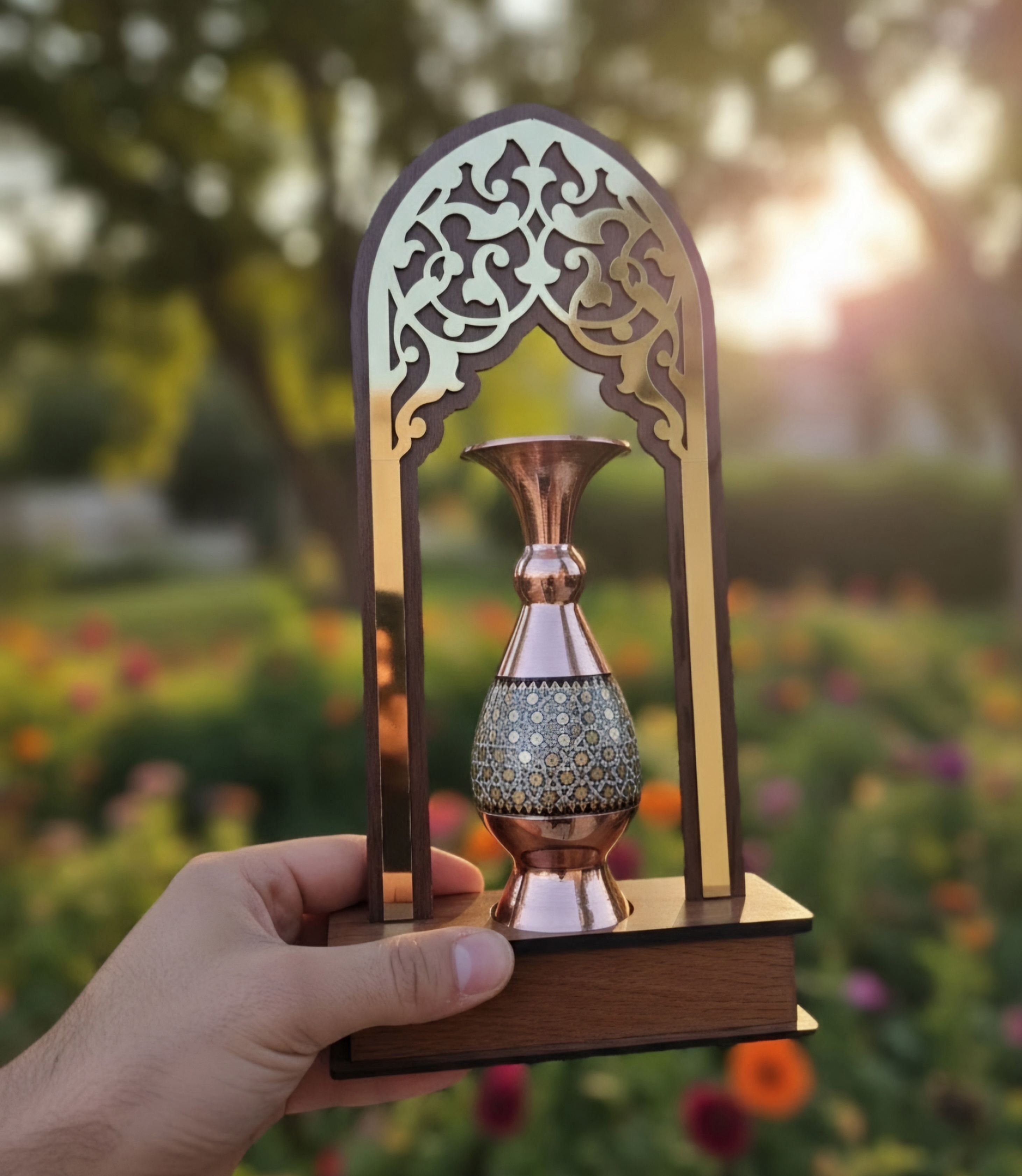 تندیس تبلیغاتی گلدان مس و خاتم برای هدیه مدیریتی