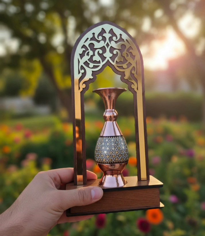 تندیس تبلیغاتی گلدان مس و خاتم برای هدیه مدیریتی