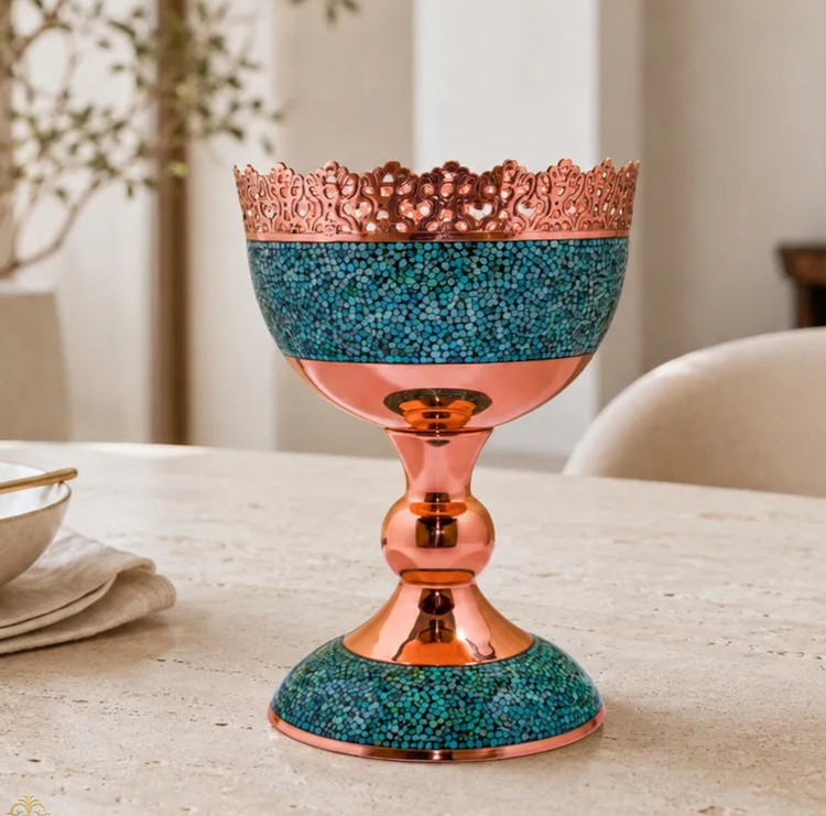 میوه خوری فیروزه کوبی ۲۵ سانتی با سنگ فیروزه نیشابور