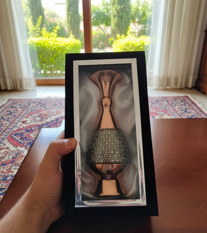 گلدان مس و خاتم با جعبه جیر مناسب هدیه مدیریتی و اداری