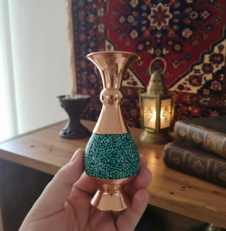 پک جفت گلدان فیروزهکوبی با جعبه مخمل درب شیشهای مناسب هدیه سازمانی