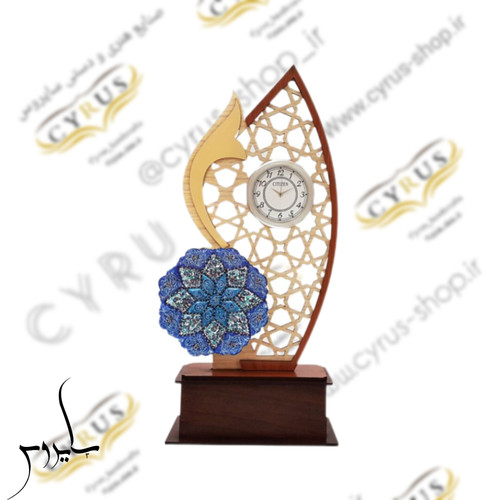 تندیس میناکاری و چوبی طرح صبا با ساعت عقربه ای
