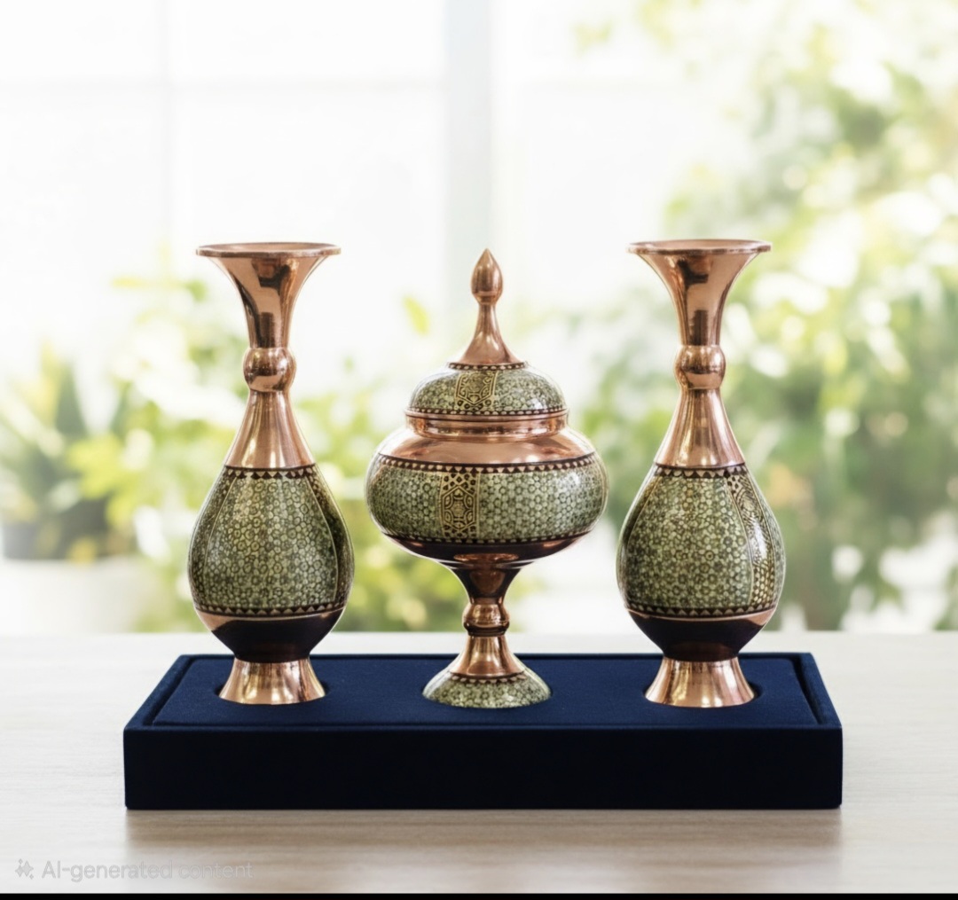 ست خاتم کاری شکلات خوری و گلدان | ست هدیه خاتم اصل