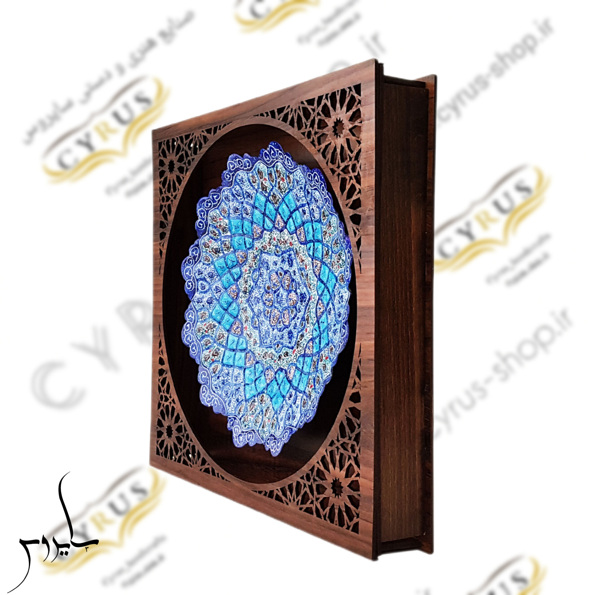 بشقاب میناکاری قاب‌دار با جعبه هدیه ۳۰ در ۳۰ سانتی‌متر