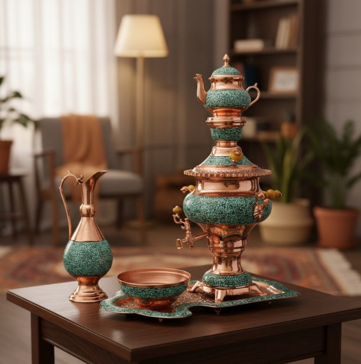 خرید سماور بزرگ 65 سانتی فیروزه کوبی نیشابور