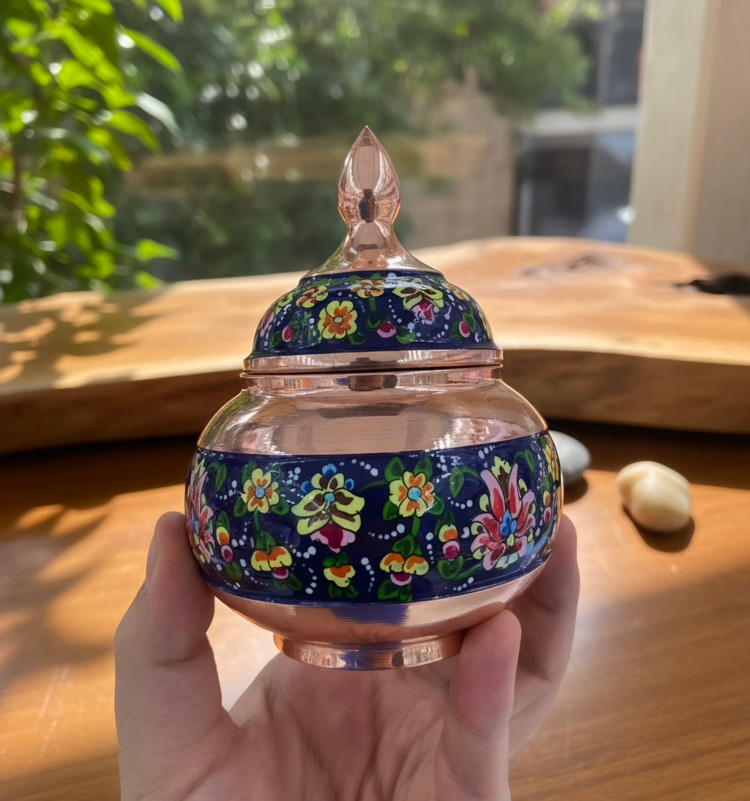 قندان مسی و پرداز ۱۵ سانتیمتری صنایع دستی