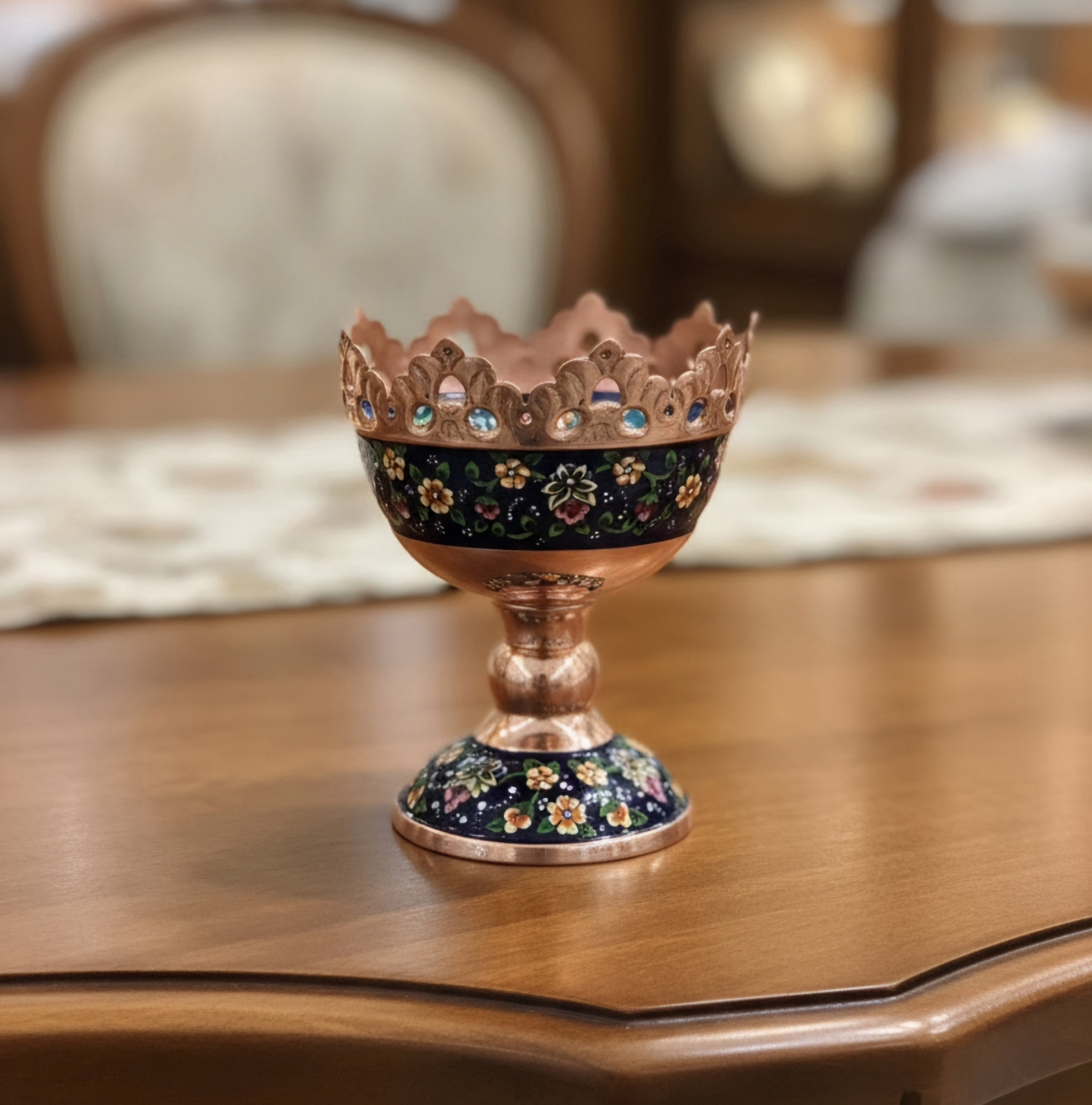 آجیل خوری مس و پرداز ۱۳ سانتی متری ظرف پذیرایی صنایع دستی ایرانی