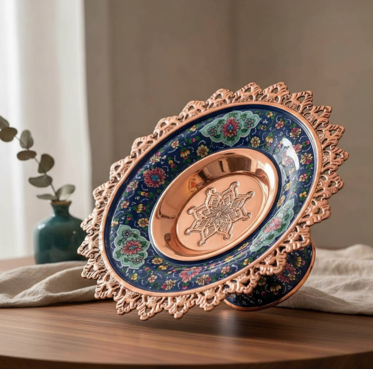 شیرینی خوری مسی با هنر پرداز ۲۵ سانتی متر