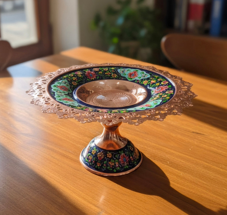شیرینی خوری مس و پرداز ۲۵ سانتی متر صنایع دستی ایرانی