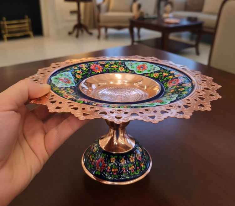 خرید شیرینی خوری مس و الماس تراش صنایع دستی سایروس