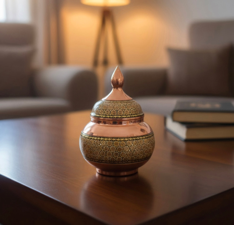 قندان خاتم کاری مسی ۱۵ سانتی متر هدیه سازمانی