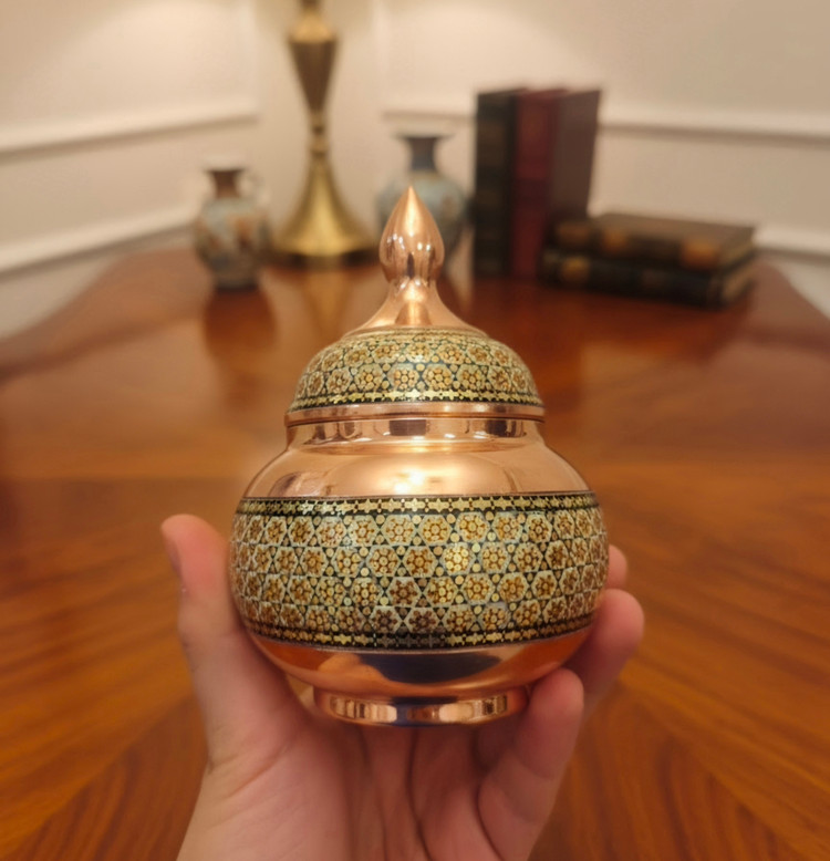قندان مسی خاتم کاری نقلی و دکوری