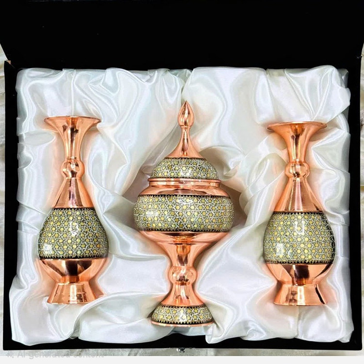 ست هدیه مدیریتی خاتمکاری با گلدان و شکلاتخوری
