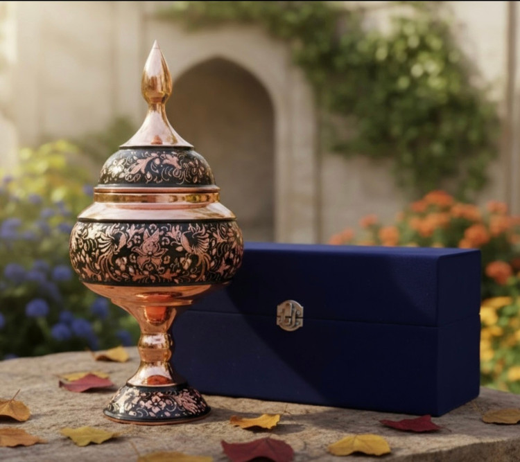 هدیه لوکس صنایع دستی مس و الماس تراش با جعبه جیر