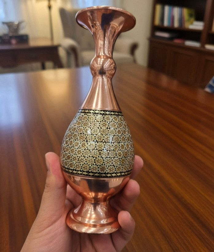 گلدان مس و خاتم ۲۰ سانتی متری در ست صنایع دستی ایرانی