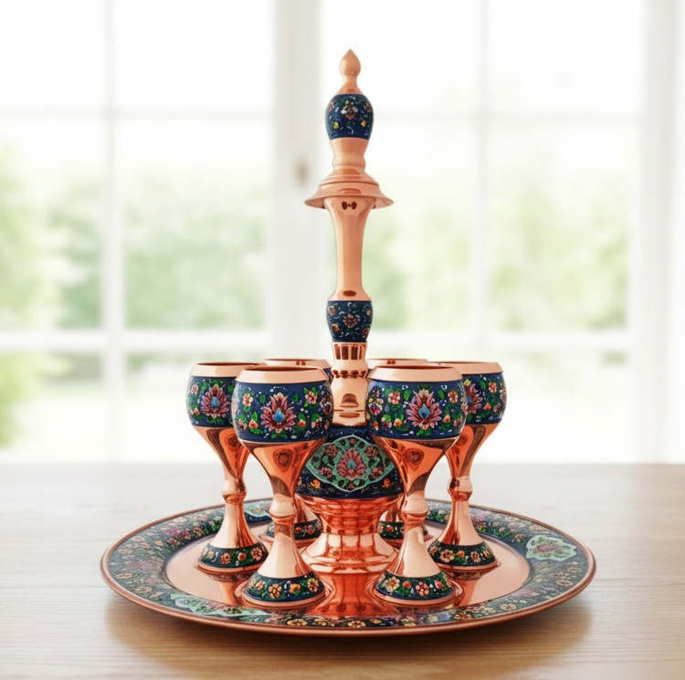 سرویس تنگ و جام شربت خوری مس و پرداز صنایع دستی اصفهان